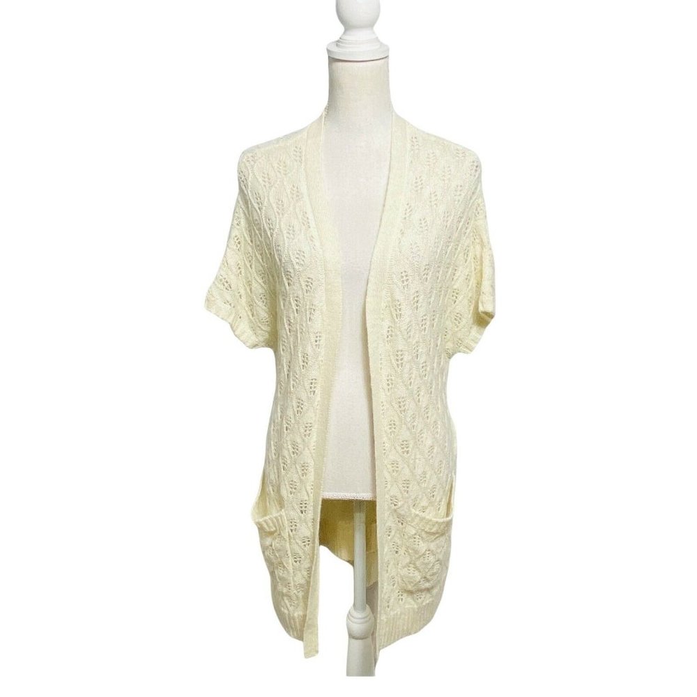 Isabella Rodriguez Women Med Ivory Short Sleeve  Long Cardigan Knit  Sweater